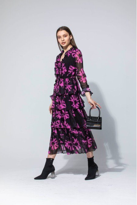 Desenli Elbise Şifon Kumaş