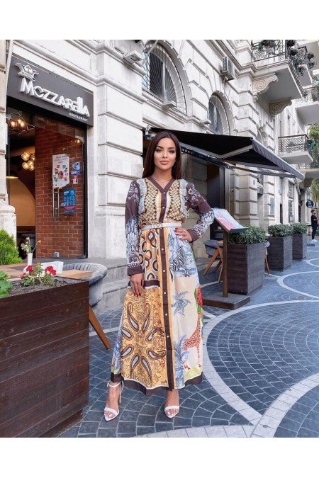 Desenli Elbise Jennyfer Krep Kumaş