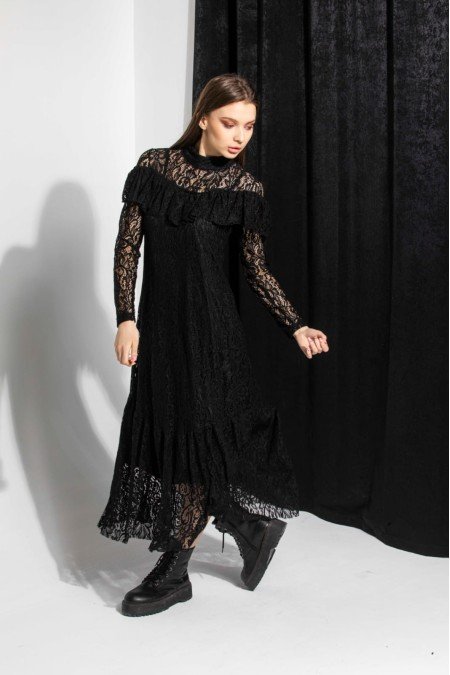 Siyah Elbise Dantelli Siyah Elbise Dantelli