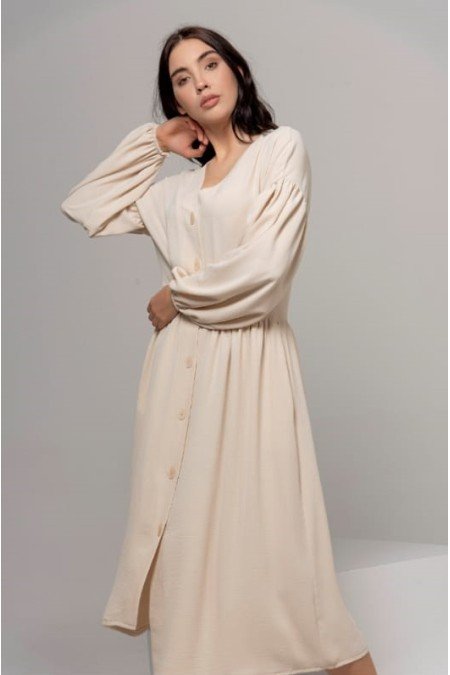 Ekru Elbise Airobin Kumaş Ekru Elbise Airobin Kumaş