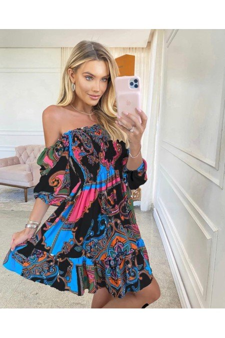 Desenli Elbise Crep Kumaş Desenli Elbise Crep Kumaş