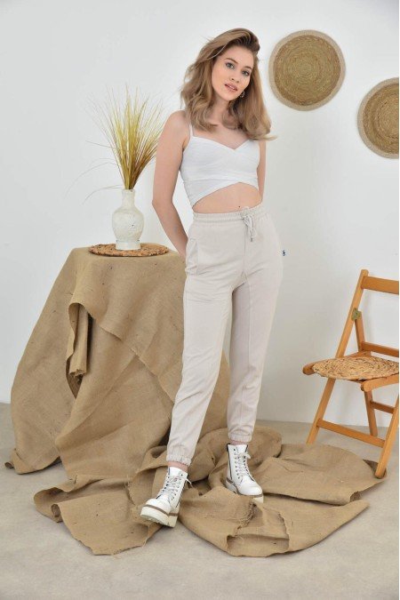 Ekru Eşofman Takım Eşofman Altı