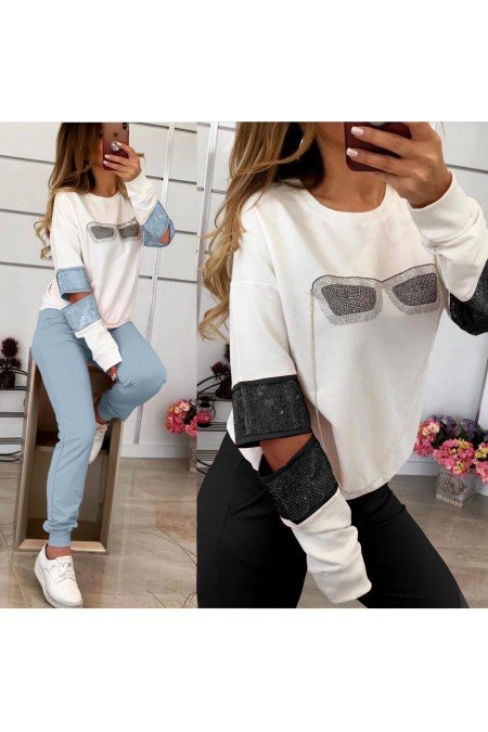 Siyah Eşofman Altı Taş İşlemeli