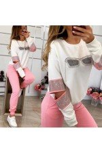 Pembe Eşofman Takım Taş İşlemeli Pembe Eşofman Takım Taş İşlemeli