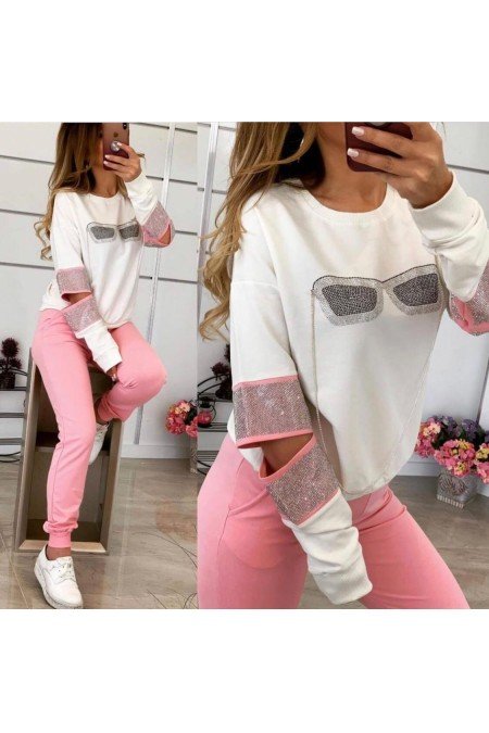 Pembe Eşofman Takım Taş İşlemeli