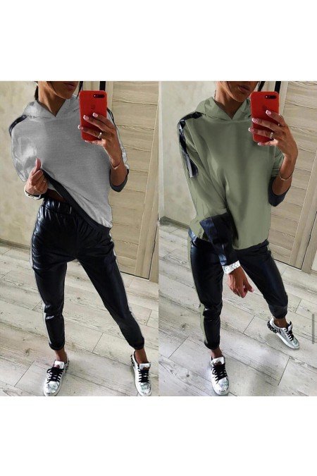 Gri Takım Deri Garnili Gri Takım Deri Garnili