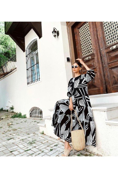 Desenli Elbise Micro Kumaş