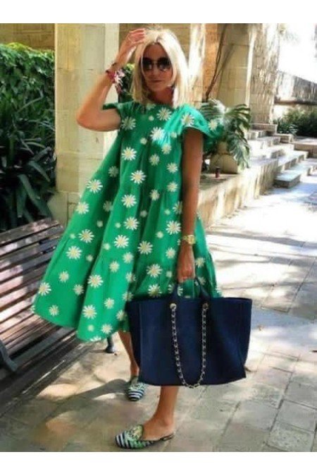 Yeşil Desenli Elbise