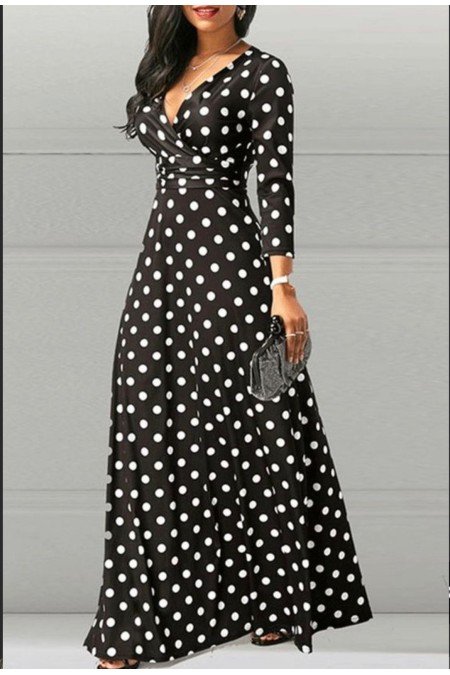 Puantiyeli Elbise Crep Kumaş Puantiyeli Elbise Crep Kumaş