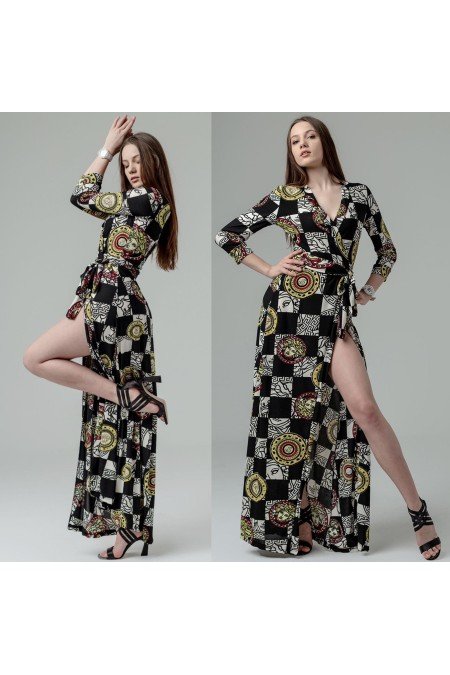 Desenli Elbise Crep Kumaş Desenli Elbise Crep Kumaş