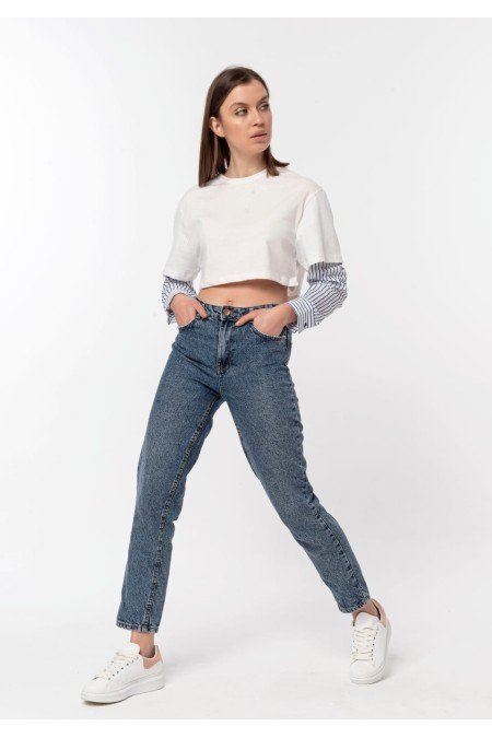 Beyaz Bluz Mavi Çizgili Beyaz Bluz Mavi Çizgili