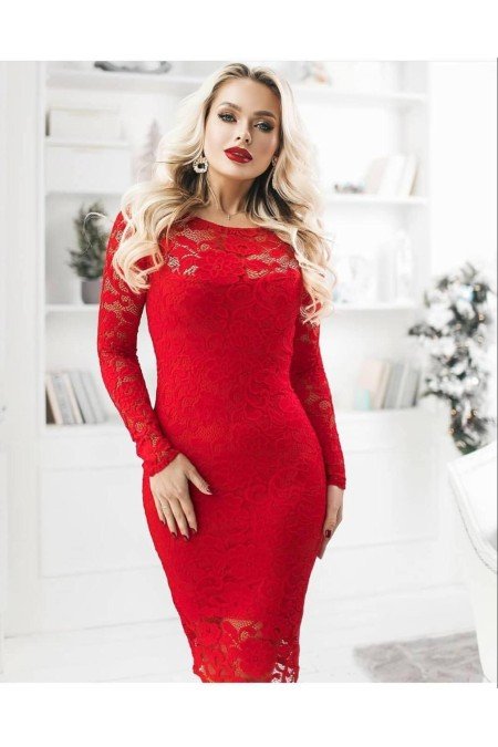 Kırmızı Abiye Dantelli