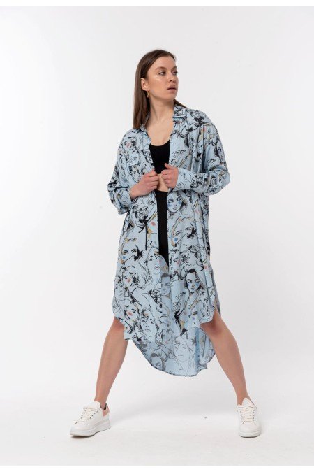 Desenli Gömlek Elbise Viscon Kumaş Desenli Gömlek Elbise Viscon Kumaş