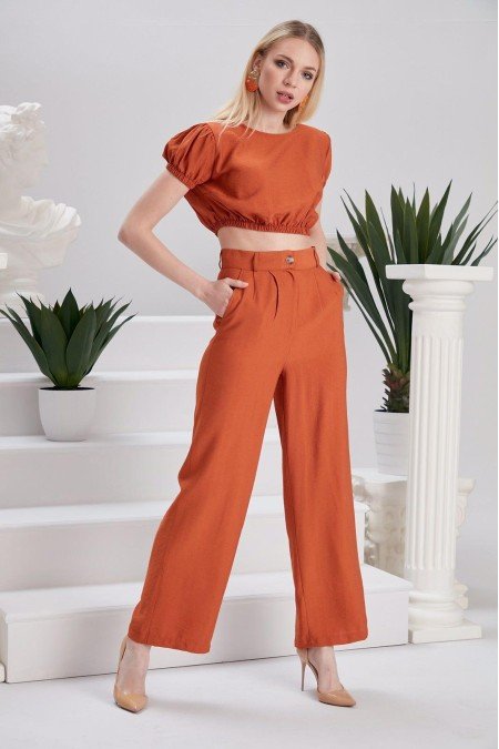 Kiremit Takım Keten Kumaş