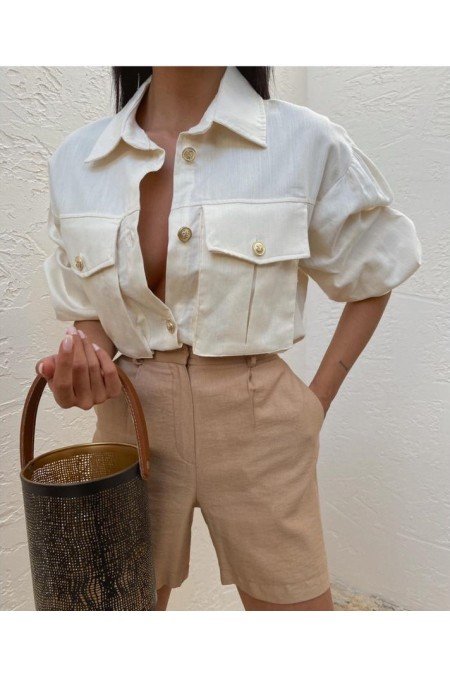 Ekru Gömlek Pamuklu