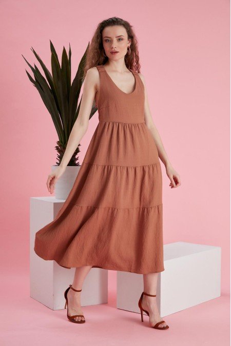 Camel Elbise Keten Kumaş Camel Elbise Keten Kumaş