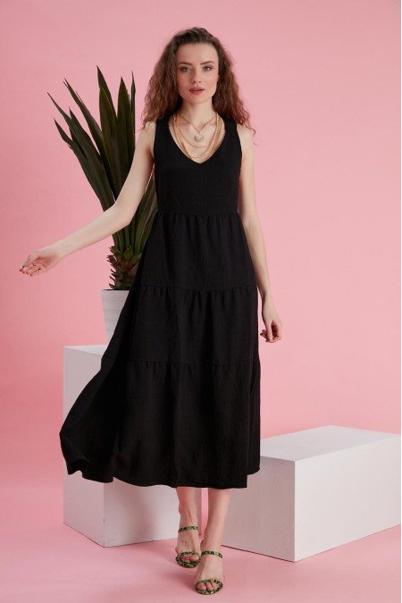 Siyah Elbise Keten Kumaş Siyah Elbise Keten Kumaş