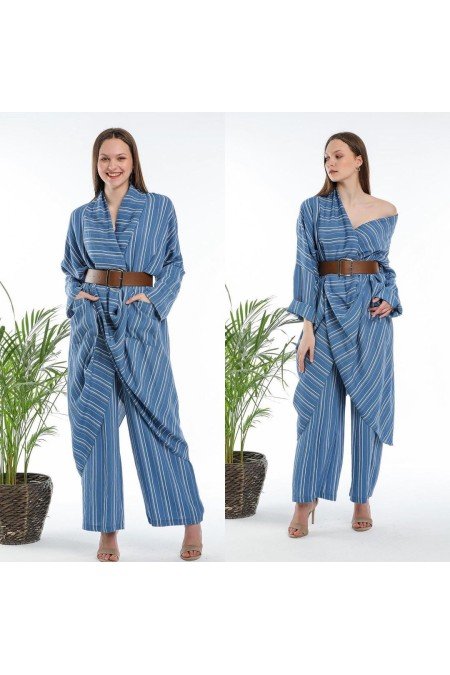 Mavi Takım Keten Kumaş