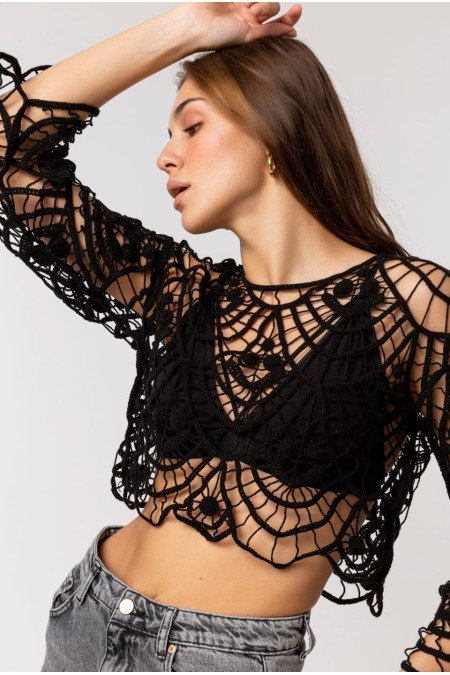 Siyah Bluz Dantelli