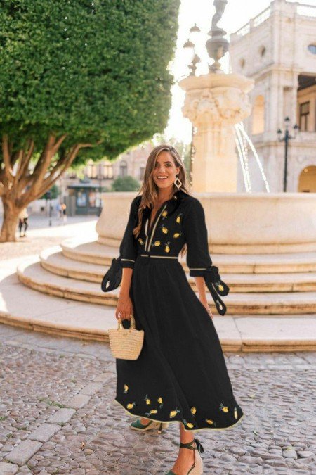 Siyah Elbise Keten Kumaş