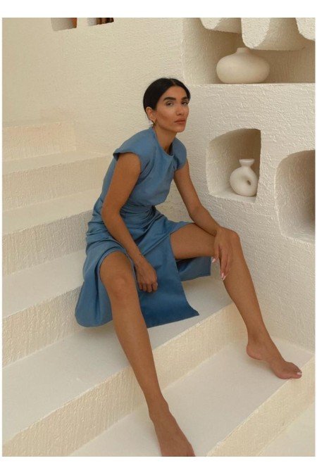 Mavi Elbise Keten Kumaş