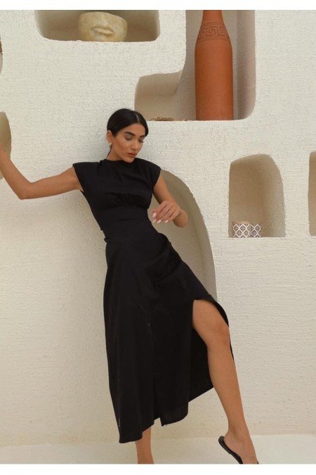 Siyah Elbise Keten Kumaş