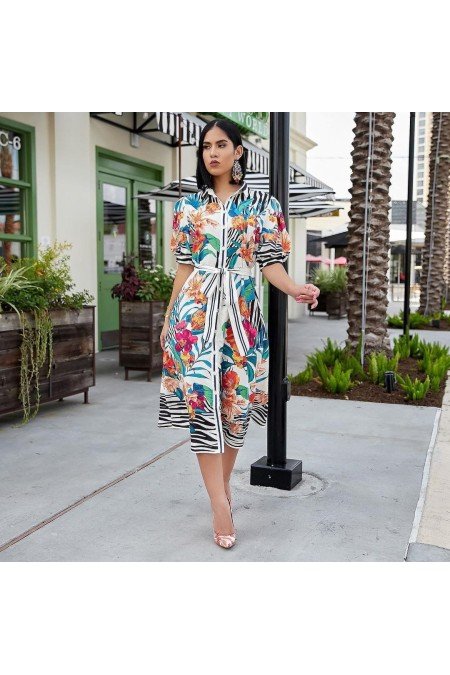 Desenli Elbise Jennyfer Krep Kumaş