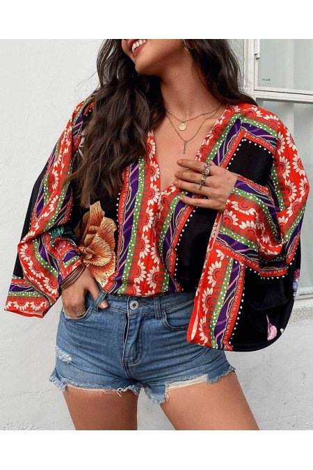 Desenli Bluz Jennyfer Krep Kumaş