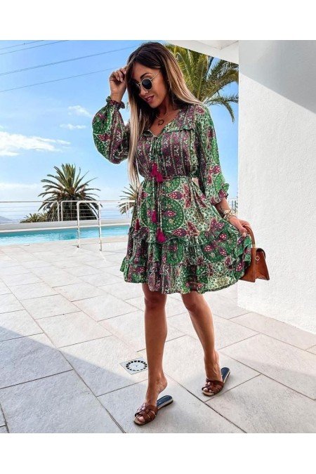 Desenli Elbise Jennyfer Krep Kumaş