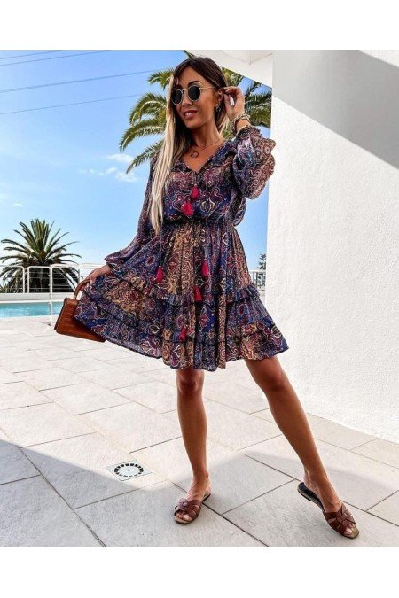 Desenli Elbise Jennyfer Krep Kumaş