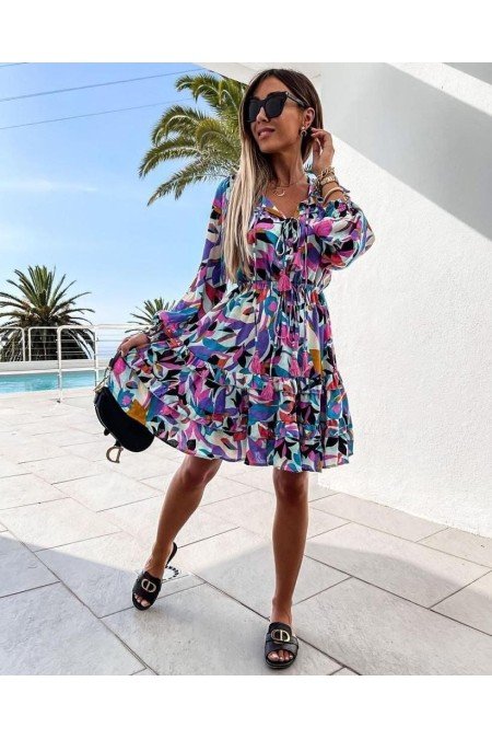 Desenli Elbise Jennyfer Krep Kumaş