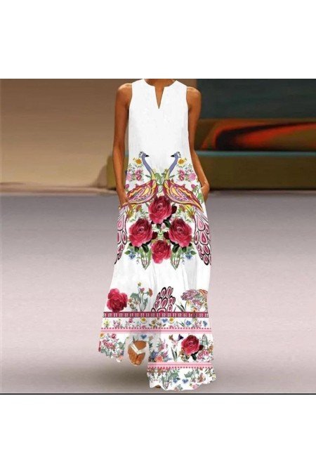 Beyaz Desenli Elbise