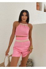 Pembe Takım Keten Kumaş Pembe Takım Keten Kumaş