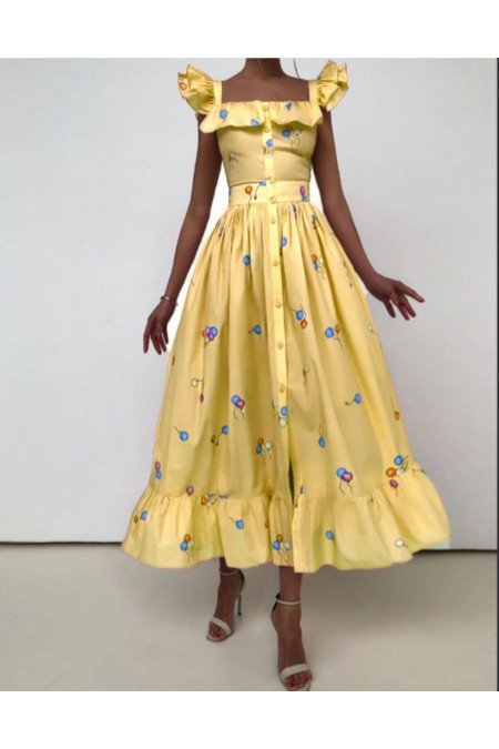 Sarı Elbise Poplin Kumaş