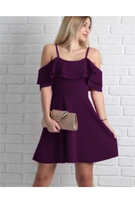 Mürdüm Elbise Krep Kumaş Mürdüm Elbise Krep Kumaş