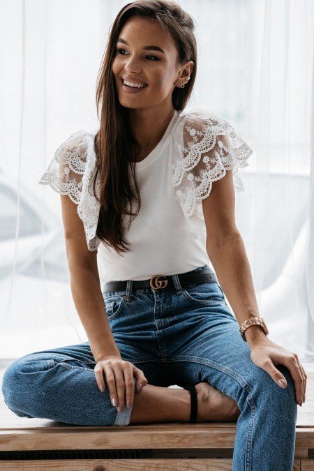 Ekru Bluz Dantelli