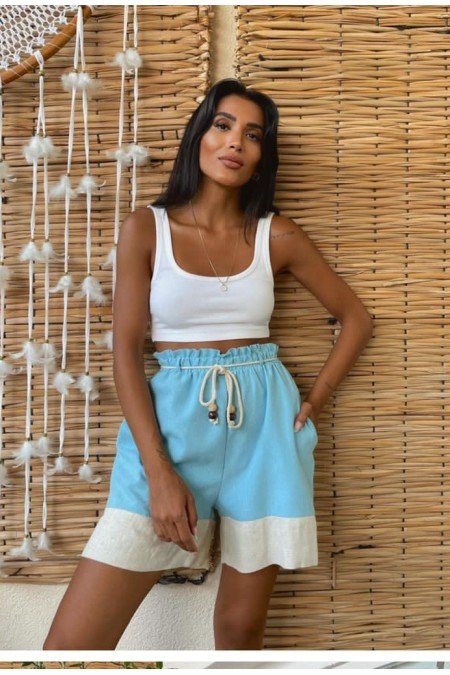 Mavi Şort Keten Kumaş