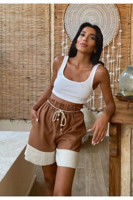 Kahve Şort Keten Kumaş