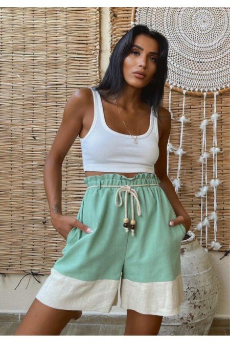 Su Yeşil Şort Keten Kumaş