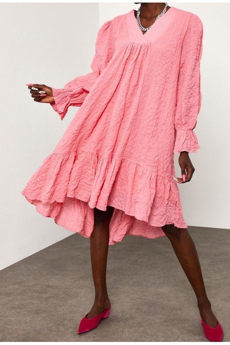 Fuşya Elbise Vual Kumaş