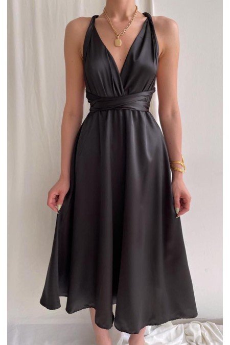 Siyah Elbise Saten Kumaş Siyah Elbise Saten Kumaş