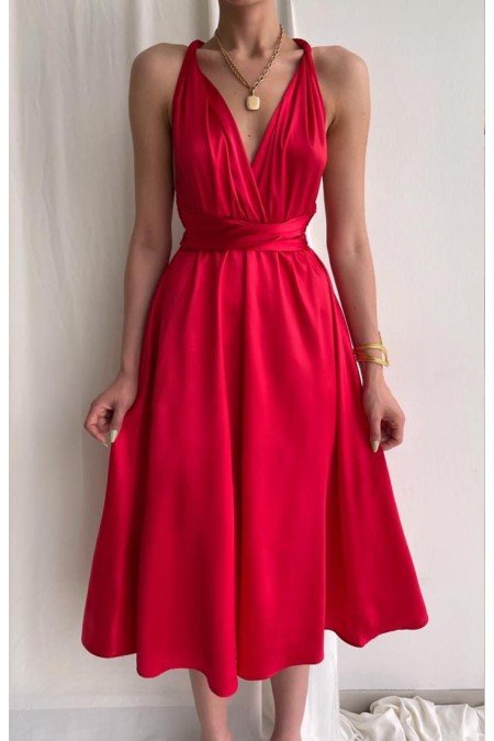 Kırmızı Elbise Saten Kumaş