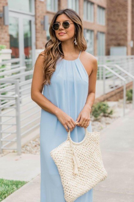 Mavi Elbise Şifon Kumaş Mavi Elbise Şifon Kumaş