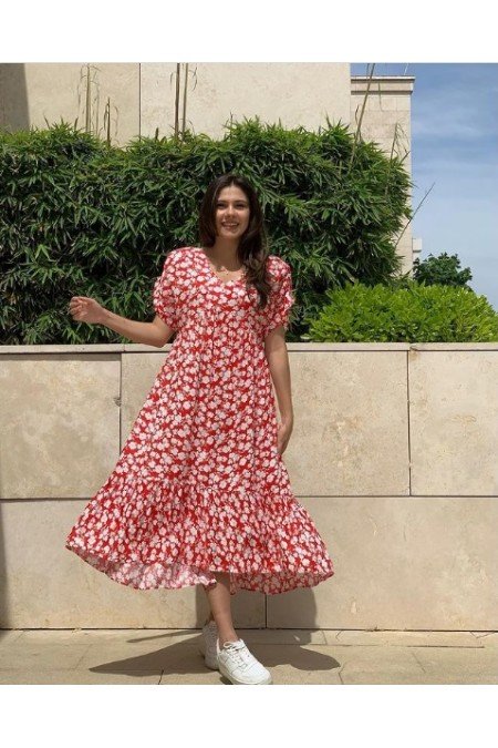 Kırmızı Elbise Poplin Kumaş Kırmızı Elbise Poplin Kumaş