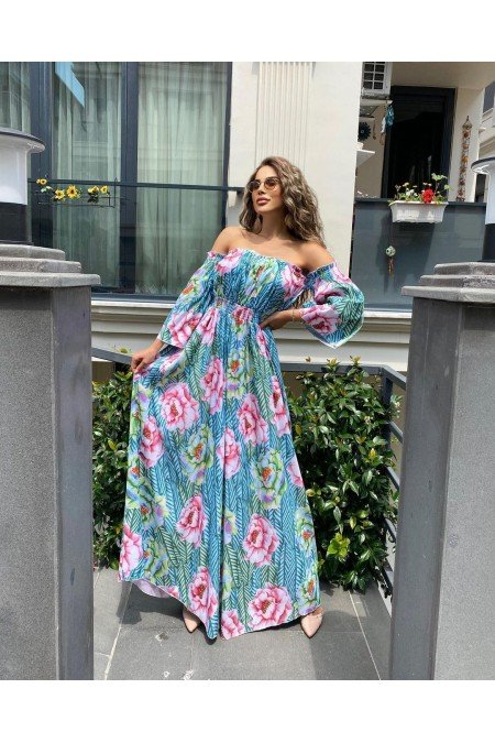 Desenli Elbise Saten Kumaş Desenli Elbise Saten Kumaş