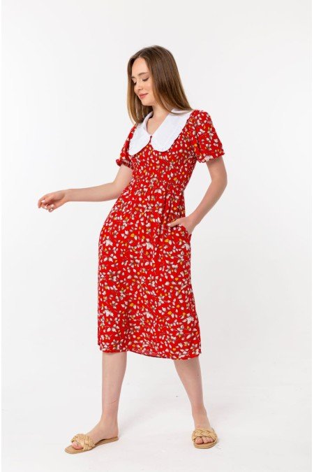 Kırmızı Elbise Viscon Kumaş Kırmızı Elbise Viscon Kumaş