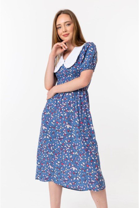 İndigo Elbise Viscon Kumaş İndigo Elbise Viscon Kumaş