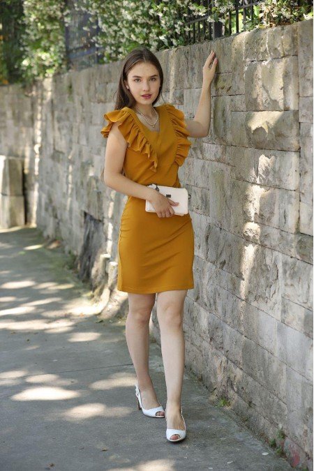 Kiremit Elbise Viscon Kumaş Kiremit Elbise Viscon Kumaş