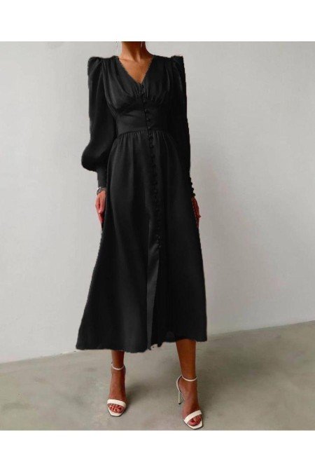 Siyah Elbise Saten Kumaş Siyah Elbise Saten Kumaş