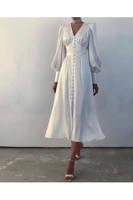 Beyaz Elbise Saten Kumaş Beyaz Elbise Saten Kumaş